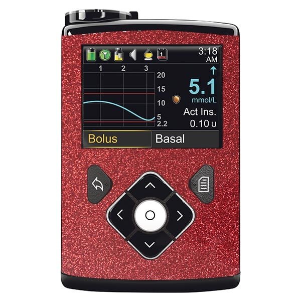 Minimed Sticker inkl. Clip (600/700er-Serie) - Rot Glitzer