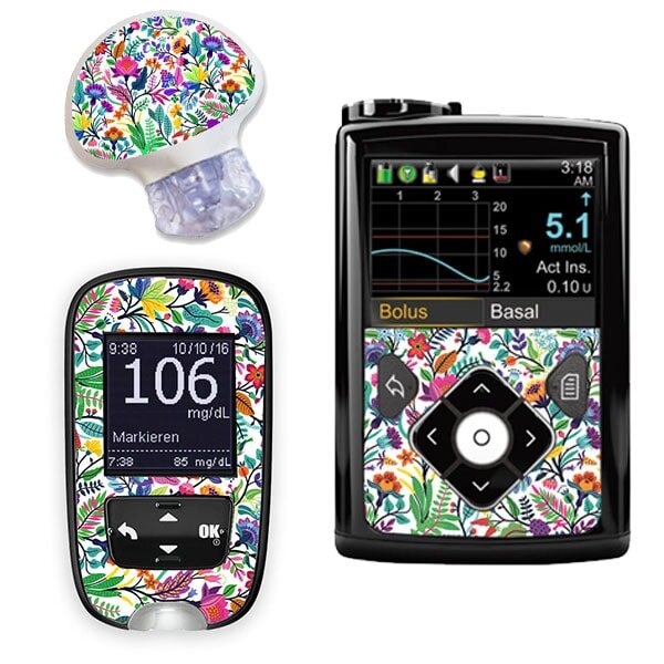 Stickerset für Minimed, Guardian und Accu-Chek Guide - Happy Flowers