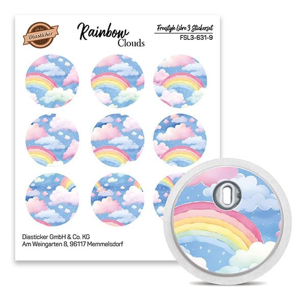 FreeStyle Libre 3 Sticker - 9er Set "Rainbow Clouds"