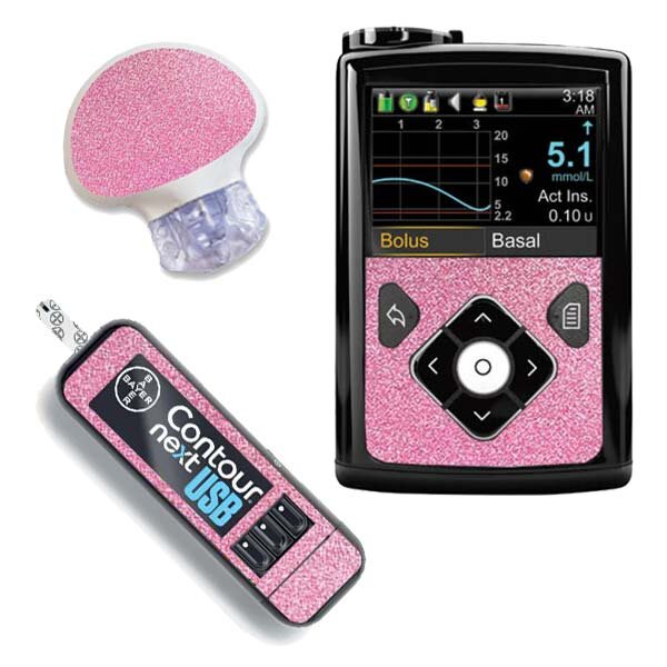 Stickerset für Minimed, Guardian und Contour Next - Rosa Glitzer