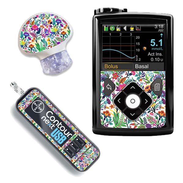 Stickerset für Minimed, Guardian und Contour Next - Happy Flowers