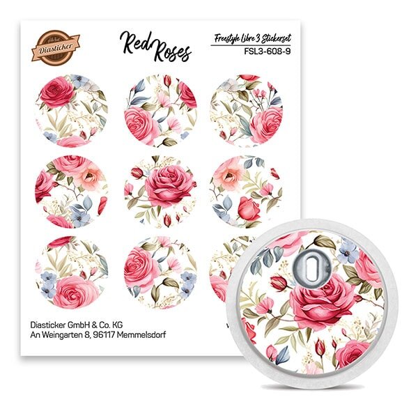 FreeStyle Libre 3 Sticker - 9er Set "Red Roses"