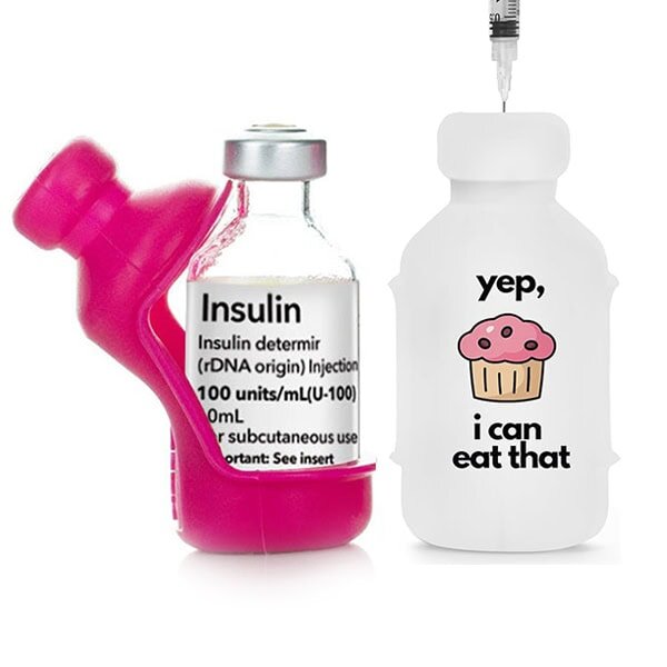 VIAL SAFE - Silikon-Schutzhülle für Insulinflaschen (2 Stück, 10 ml) | 1x Himbeere + 1x Cupcake